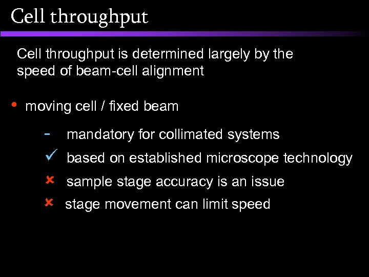 Cell throughput is determined largely by the speed of beam-cell alignment • moving cell