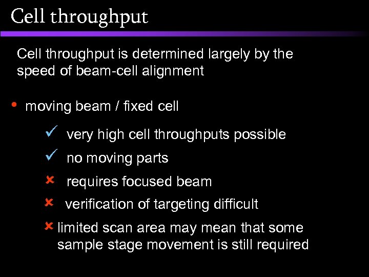 Cell throughput is determined largely by the speed of beam-cell alignment • moving beam