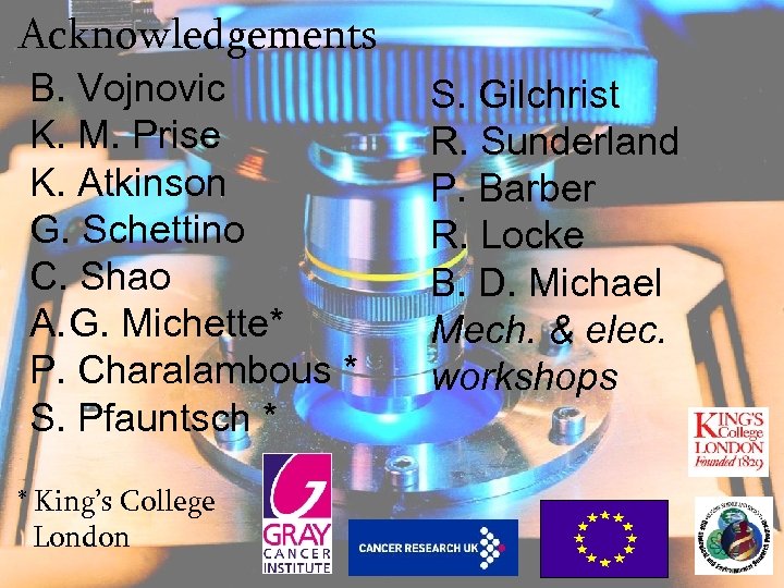 Acknowledgements B. Vojnovic K. M. Prise K. Atkinson G. Schettino C. Shao A. G.