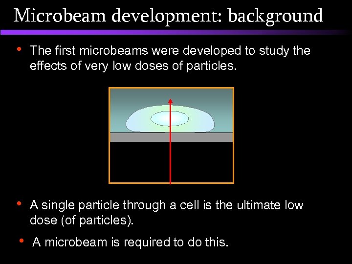 Microbeam development: background • The first microbeams were developed to study the effects of
