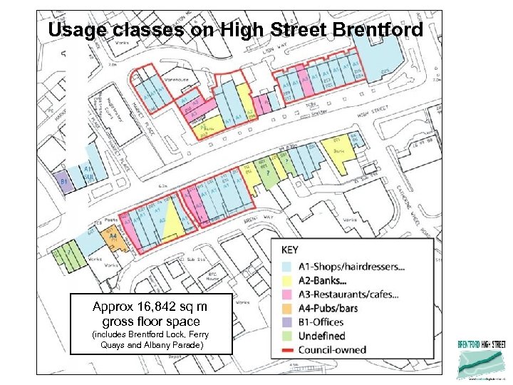 Usage classes on High Street Brentford Approx 16, 842 sq m gross floor space