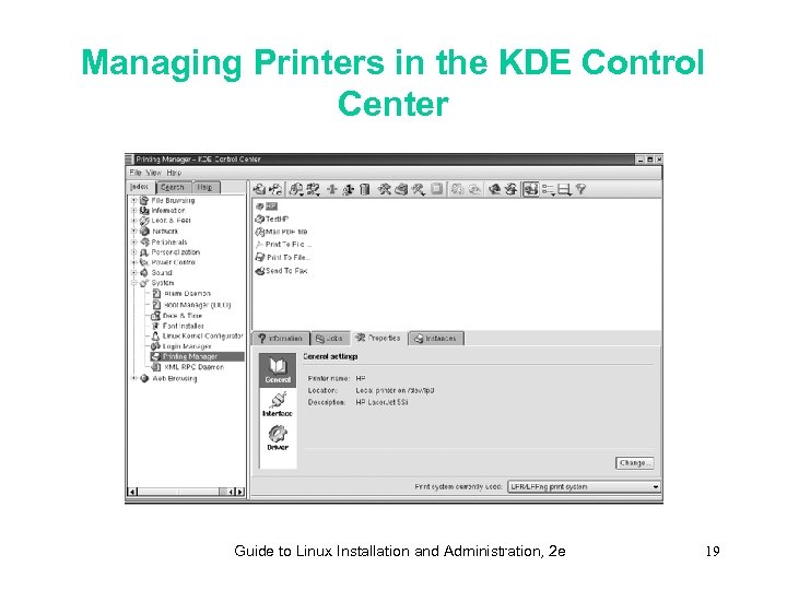 Managing Printers in the KDE Control Center Guide to Linux Installation and Administration, 2