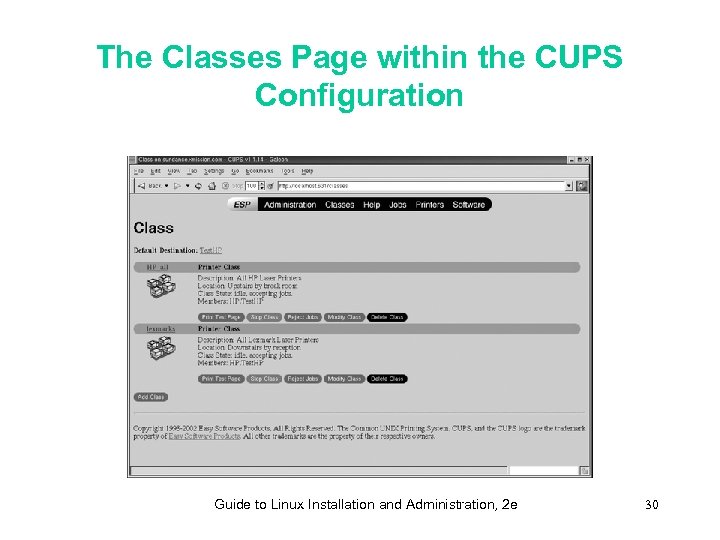 The Classes Page within the CUPS Configuration Guide to Linux Installation and Administration, 2
