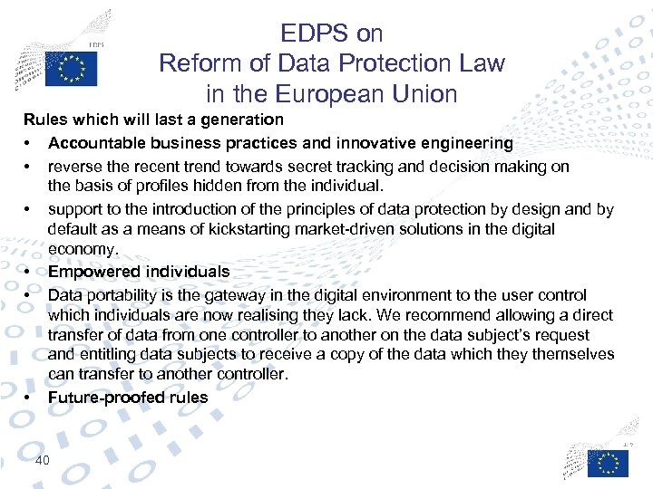 EDPS on Reform of Data Protection Law in the European Union Rules which will