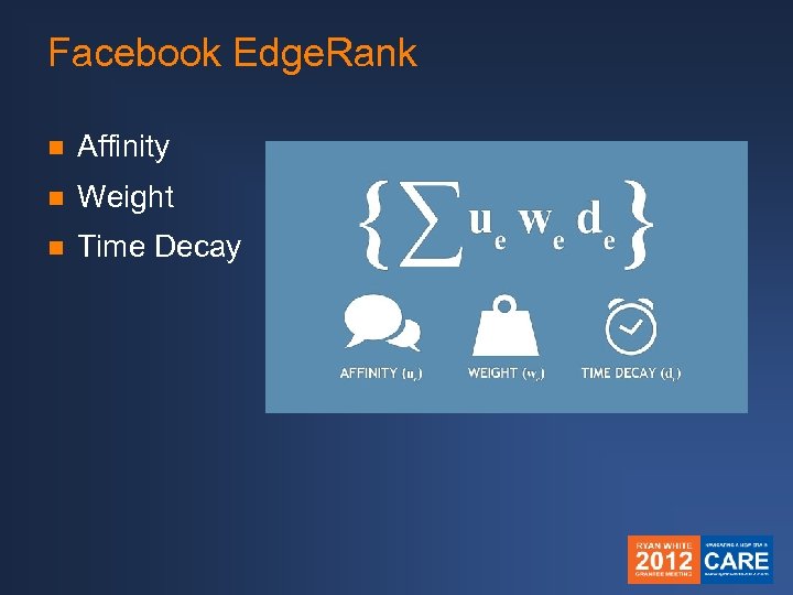 Facebook Edge. Rank n Affinity n Weight n Time Decay 