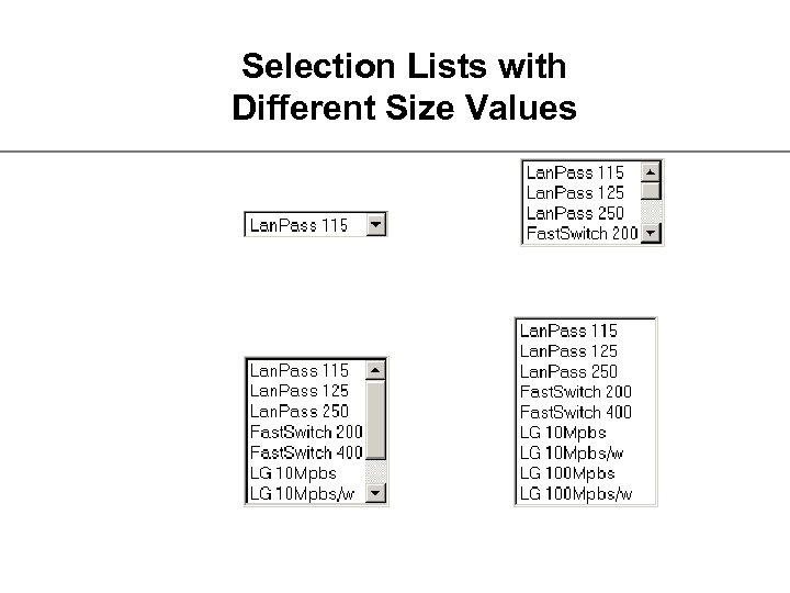 Selection Lists with Different Size Values 