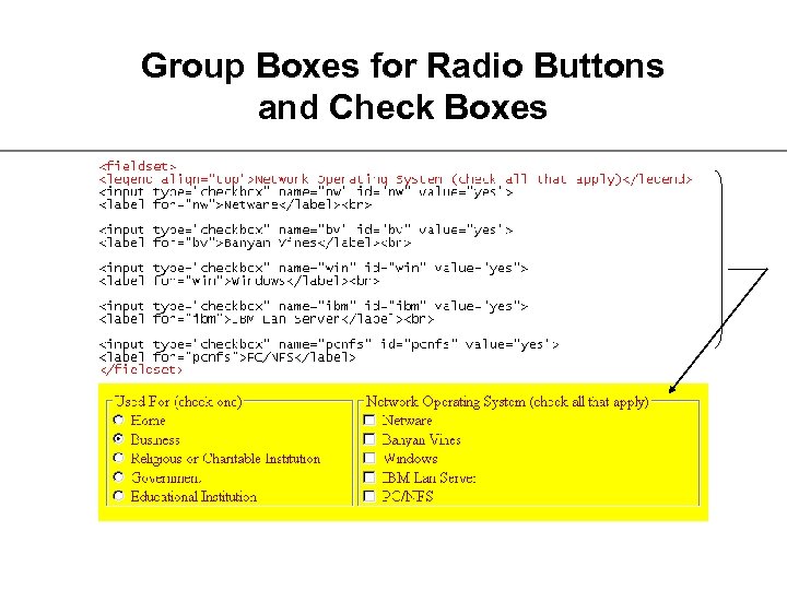 Group Boxes for Radio Buttons and Check Boxes 