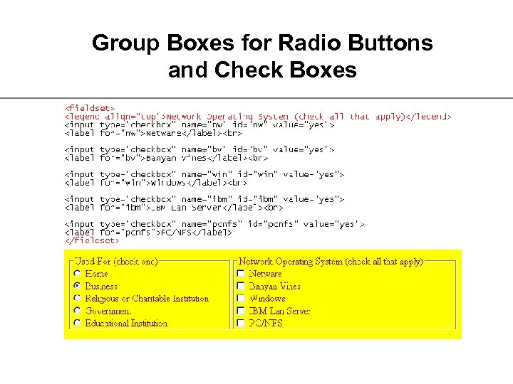 Group Boxes for Radio Buttons and Check Boxes 