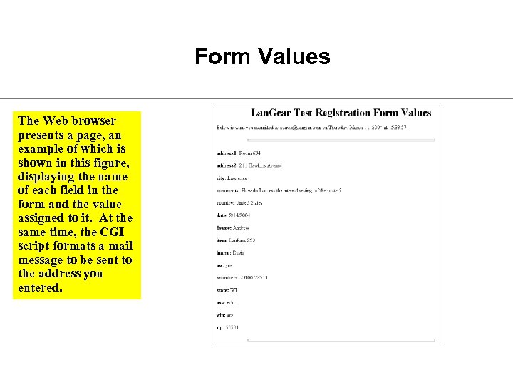 Form Values The Web browser presents a page, an example of which is shown