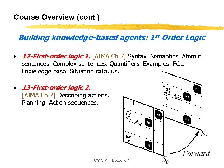 Course Overview (cont. ) Building knowledge-based agents: 1 st Order Logic • 12 -First-order