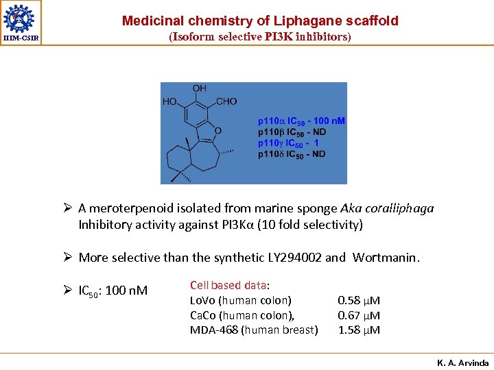 Medicinal chemistry of Liphagane scaffold (Isoform selective PI 3 K inhibitors) IIIM-CSIR Ø A