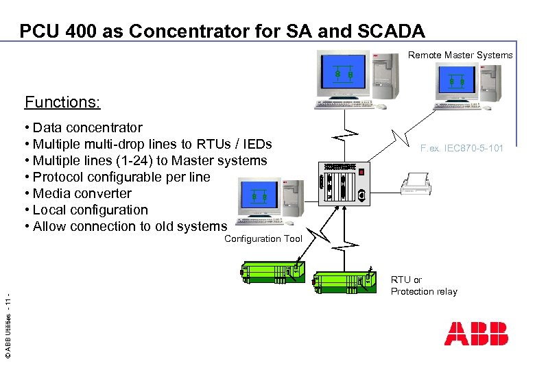 PCU 400 as Concentrator for SA and SCADA Remote Master Systems Functions: • Data