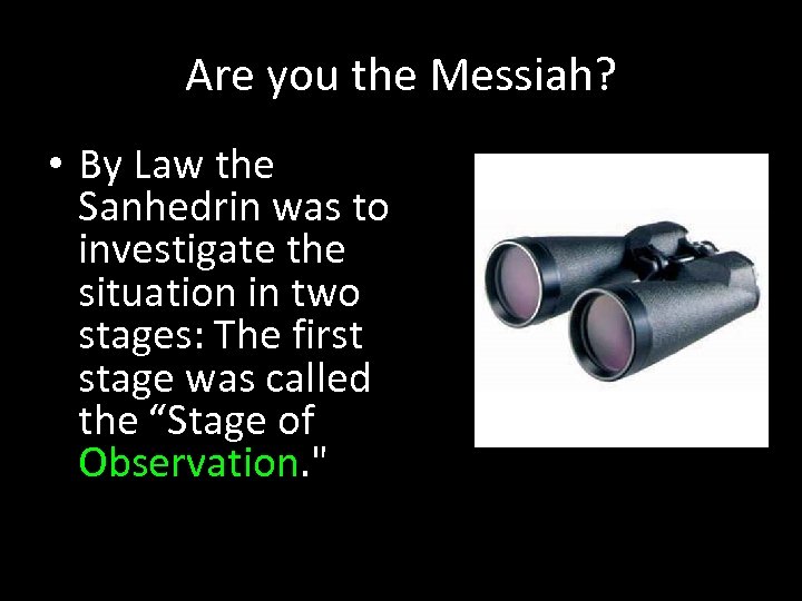 Are you the Messiah? • By Law the Sanhedrin was to investigate the situation