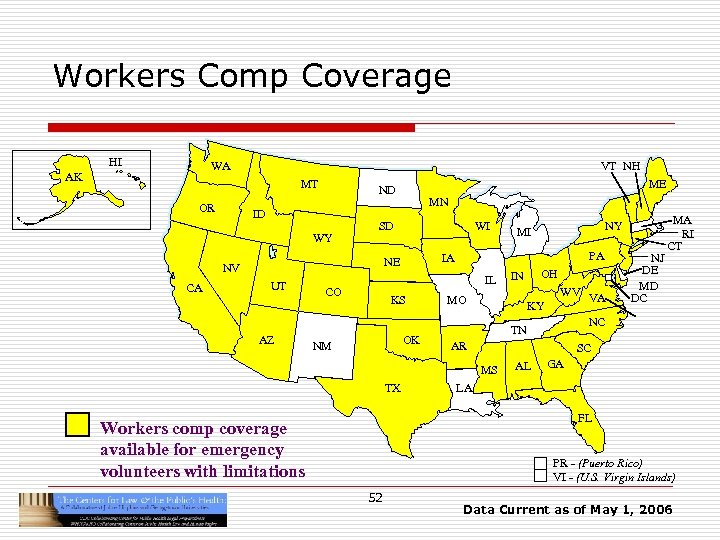Workers Comp Coverage HI WA AK VT NH MT OR ID WY MN SD