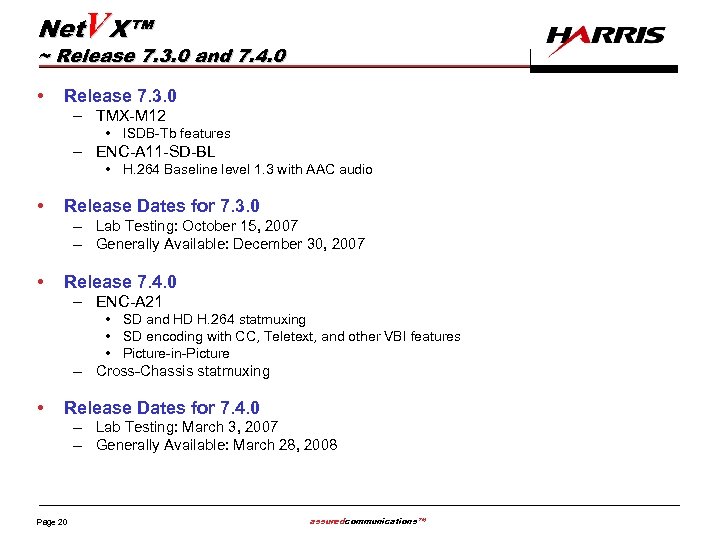 Net. VX™ ~ Release 7. 3. 0 and 7. 4. 0 • Release 7.