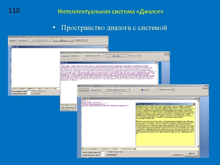 110 Интеллектуальная система «Диалог» • Пространство диалога с системой 