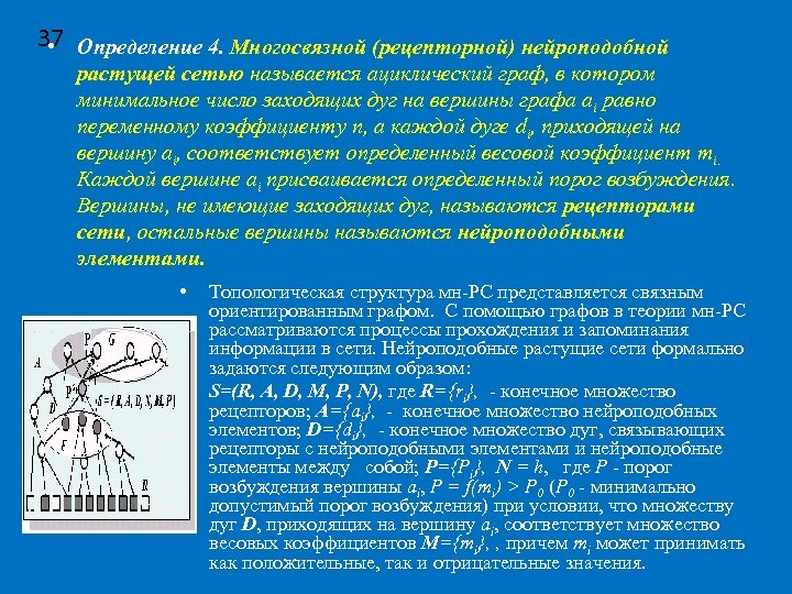 37 Определение 4. Многосвязной (рецепторной) нейроподобной • растущей сетью называется ациклический граф, в котором