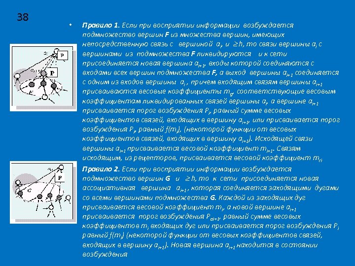 38 • • Правило 1. Если при восприятии информации возбуждается подмножество вершин F из