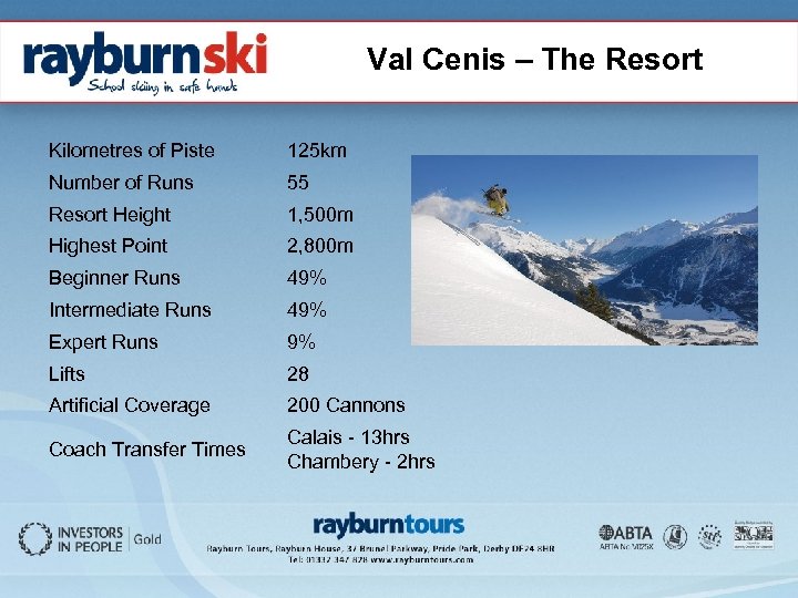 Val Cenis – The Resort Kilometres of Piste 125 km Number of Runs 55