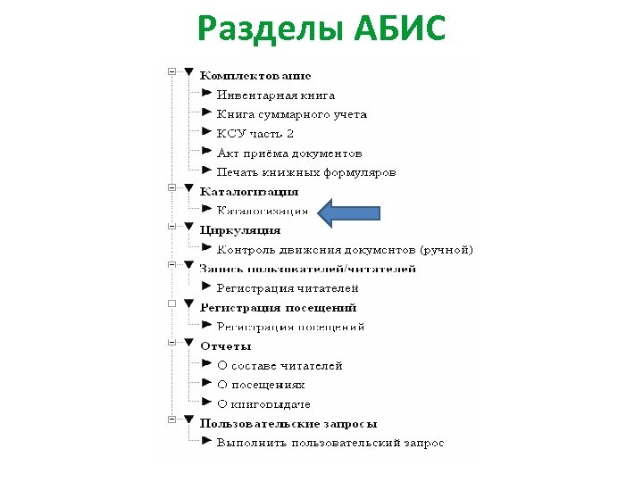 Разделы АБИС 