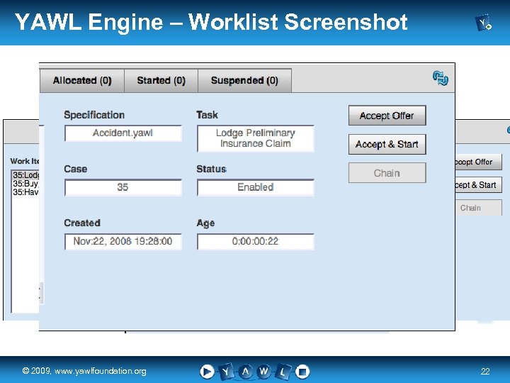 YAWL Engine – Worklist Screenshot real a university for the © 2009, www. yawlfoundation.