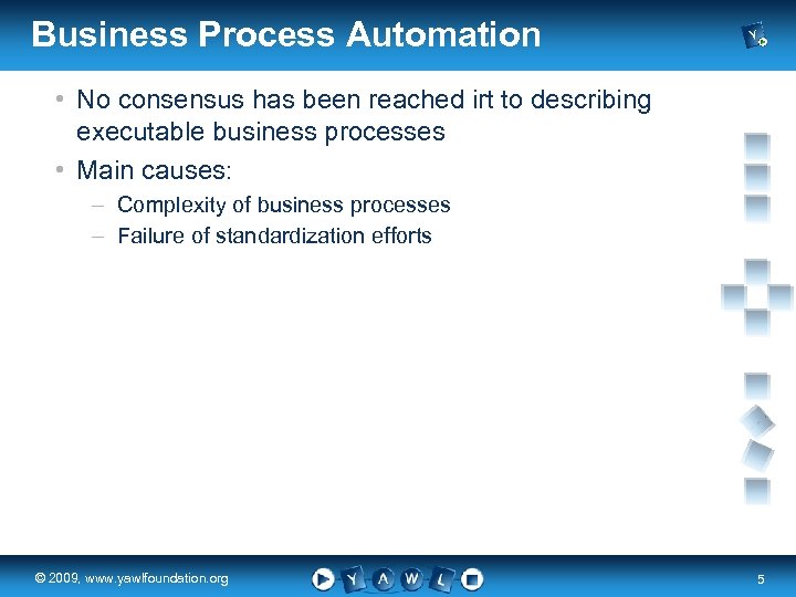 Business Process Automation • No consensus has been reached irt to describing executable business