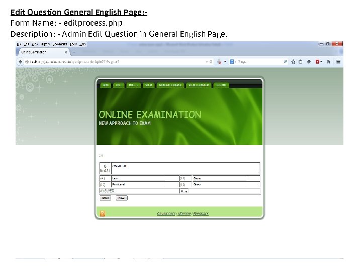 Edit Question General English Page: Form Name: - editprocess. php Description: - Admin Edit
