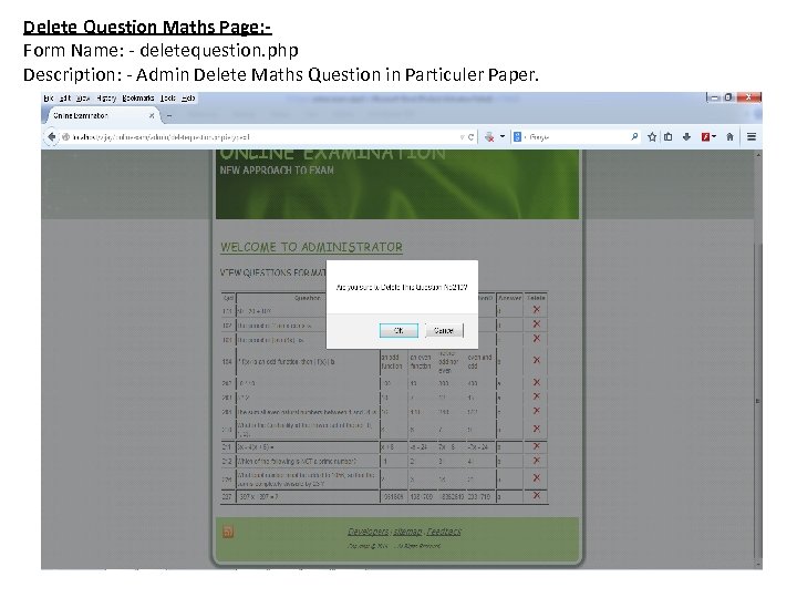 Delete Question Maths Page: Form Name: - deletequestion. php Description: - Admin Delete Maths