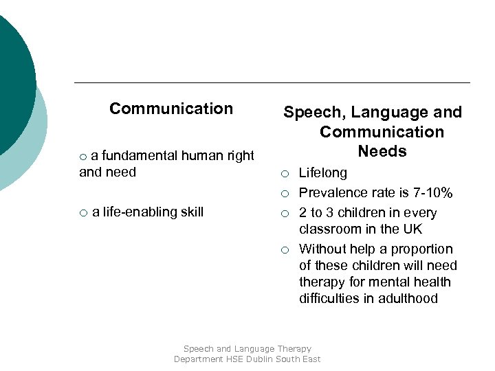 Communication a fundamental human right and need ¡ Speech, Language and Communication Needs ¡