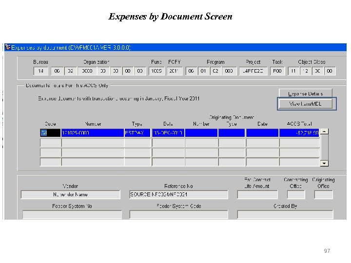 Expenses by Document Screen 97 