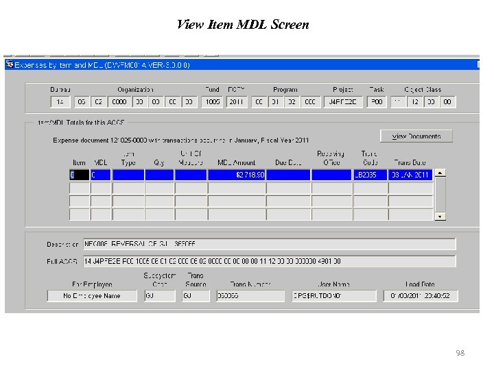 View Item MDL Screen 98 