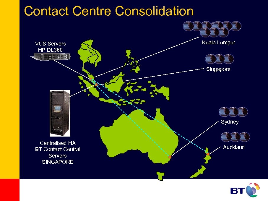Contact Centre Consolidation VCS Servers HP DL 380 Kuala Lumpur Singapore Sydney Centralised HA
