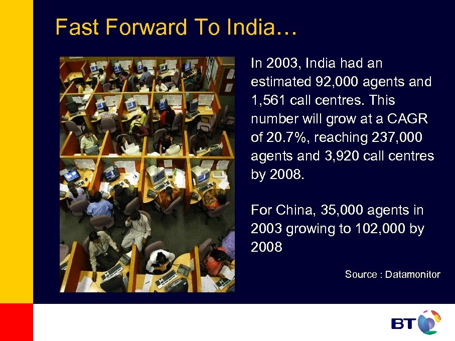 Fast Forward To India… In 2003, India had an estimated 92, 000 agents and
