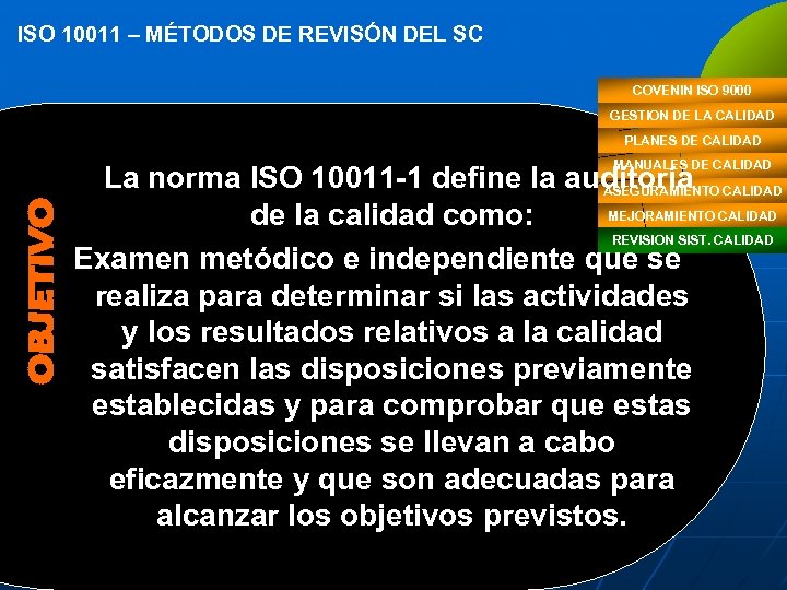 ISO 10011 – MÉTODOS DE REVISÓN DEL SC COVENIN ISO 9000 GESTION DE LA