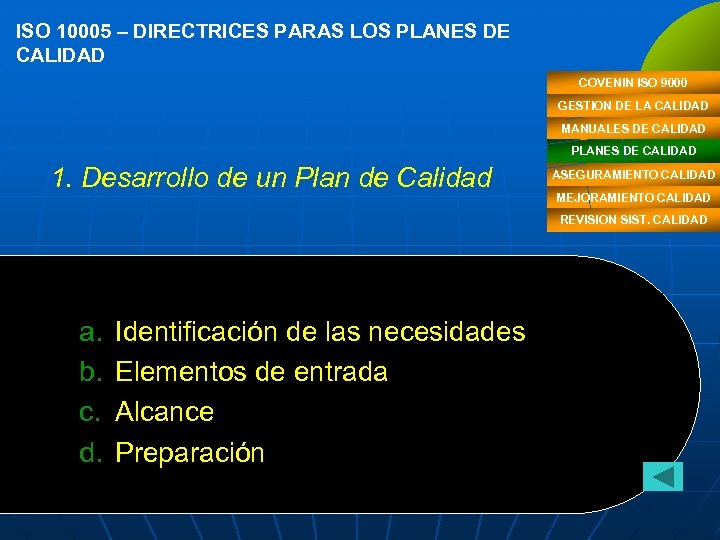 ISO 10005 – DIRECTRICES PARAS LOS PLANES DE CALIDAD COVENIN ISO 9000 GESTION DE