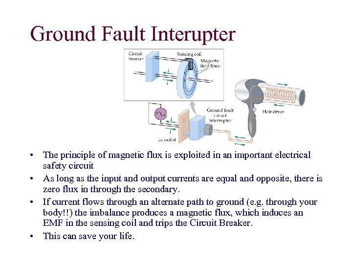 Ground Fault Interupter • The principle of magnetic flux is exploited in an important