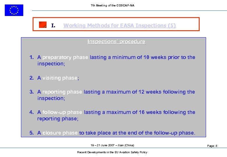 7 th Meeting of the COSCAP-NA I. Working Methods for EASA Inspections (5) Inspections’