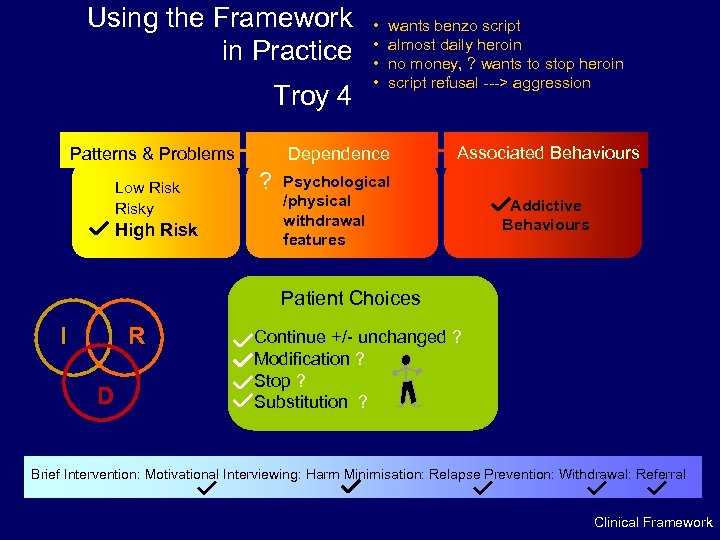 Using the Framework in Practice Troy 4 High Risk wants benzo script almost daily