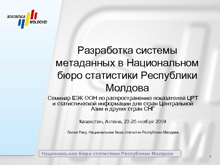 Разработка системы метаданных в Национальном бюро статистики Республики Молдова Семинар ЕЭК ООН по распространению