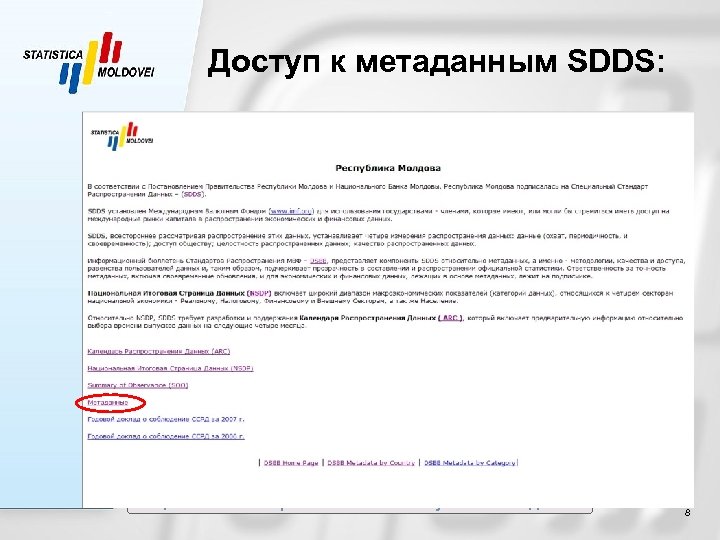 Доступ к метаданным SDDS: Национальное бюро статистики Республики Молдова 8 