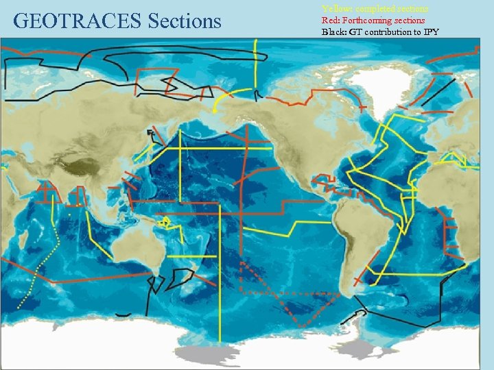 GEOTRACES Sections Yellow: completed sections Red: Forthcoming sections Black: GT contribution to IPY 