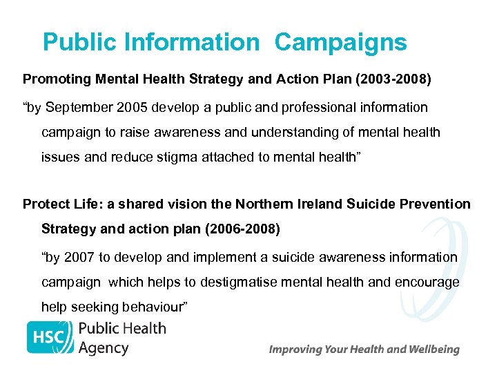 Public Information Campaigns Promoting Mental Health Strategy and Action Plan (2003 -2008) “by September
