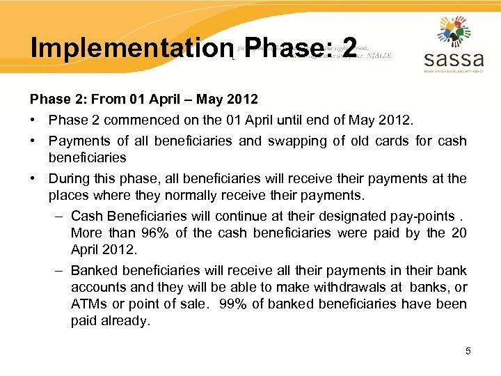 Implementation Phase: 2 Phase 2: From 01 April – May 2012 • Phase 2