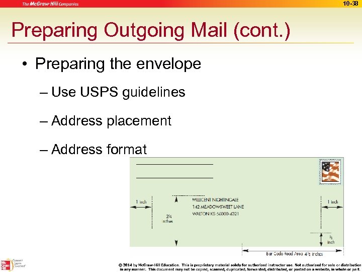 10 -38 Preparing Outgoing Mail (cont. ) • Preparing the envelope – Use USPS