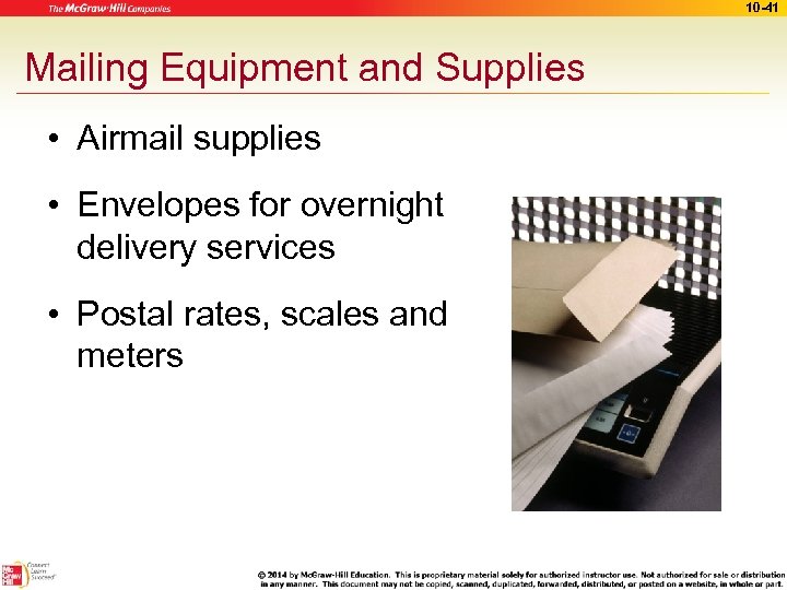 10 -41 Mailing Equipment and Supplies • Airmail supplies • Envelopes for overnight delivery