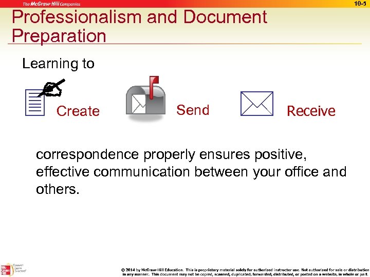 10 -5 Professionalism and Document Preparation Learning to Create Send Receive correspondence properly ensures