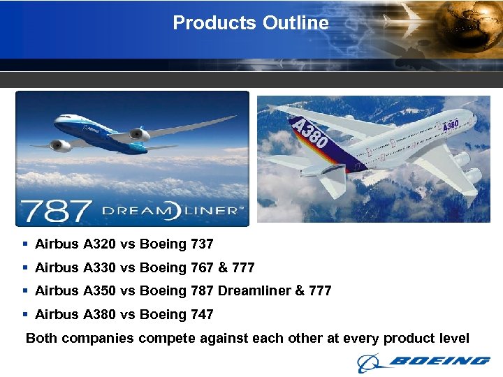 Products Outline § Airbus A 320 vs Boeing 737 § Airbus A 330 vs