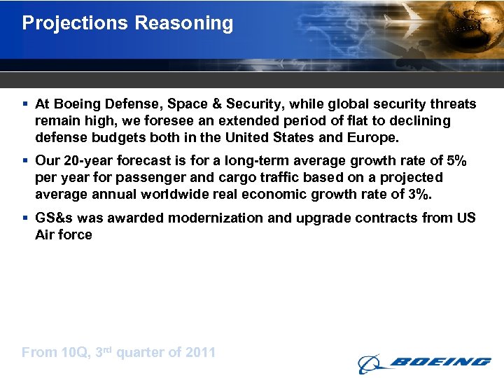 Projections Reasoning § At Boeing Defense, Space & Security, while global security threats remain