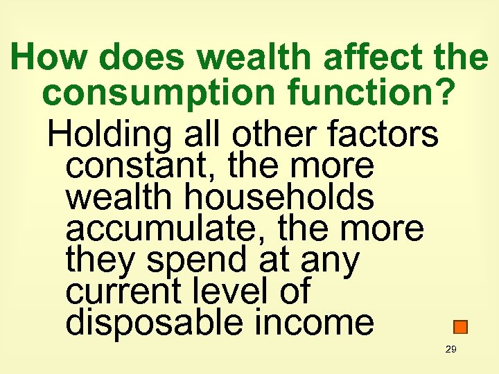 How does wealth affect the consumption function? Holding all other factors constant, the more