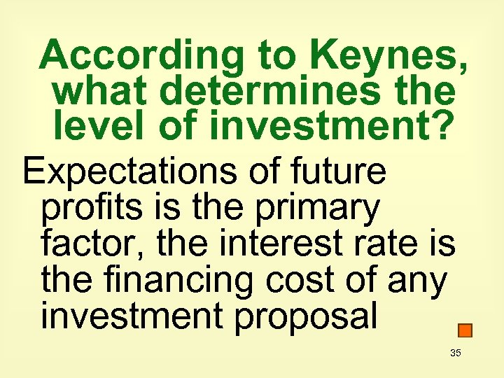 According to Keynes, what determines the level of investment? Expectations of future profits is